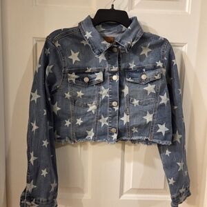 Judy Blue Light Blue Star-Print Cropped Denim Jacket